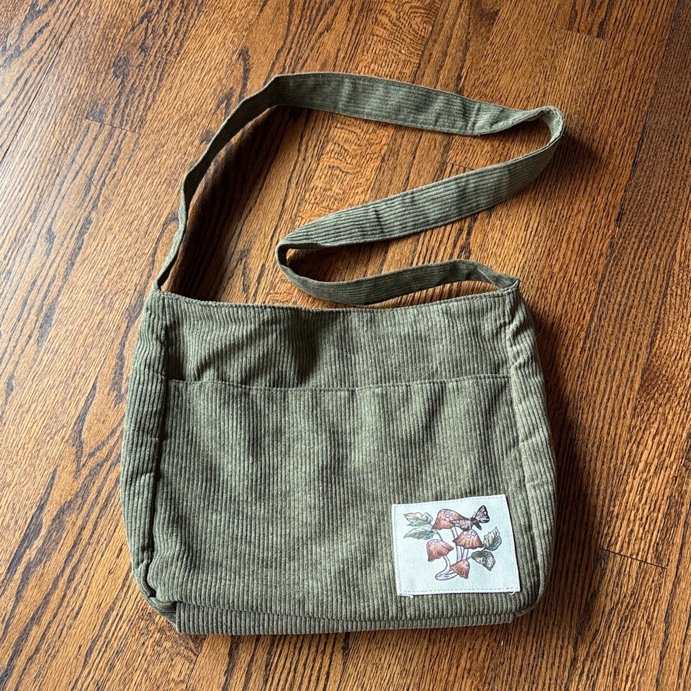 B34 Thorn & Fable Hot Topic Women Corduroy Shoulder Bag with Nature Patch